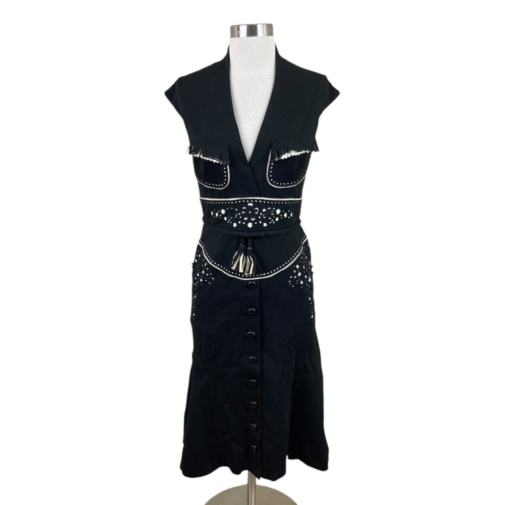 Byron Lars Beauty Mark Black Western Fringe Midi Dress Size 4 Yellowstone 🤠